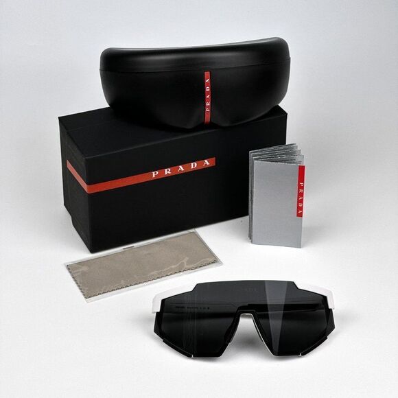 NEW Prada PS04WSF TWK06F White Rubber Dark Grey Rectangle Unisex Sunglasses - Picture 4 of 11